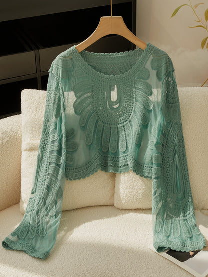 Women's Floral Embroidered Semi-Sheer Cover Up
