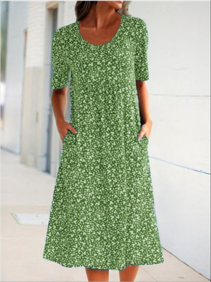 Casual Women Scoop Neck Floral Dress (8 Colors with Pockets)