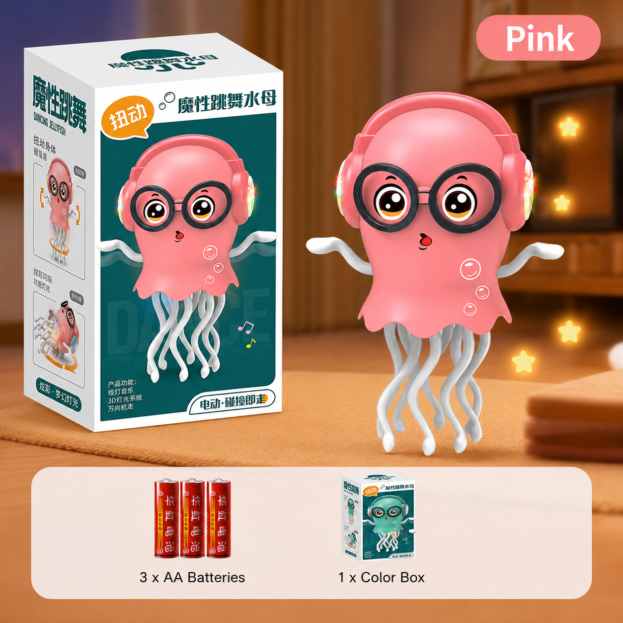 Dancing Jellyfish Toy with Music & LED Light，Automatic Obstacle Avoidance Sensory Stress Relief Toy for Kids