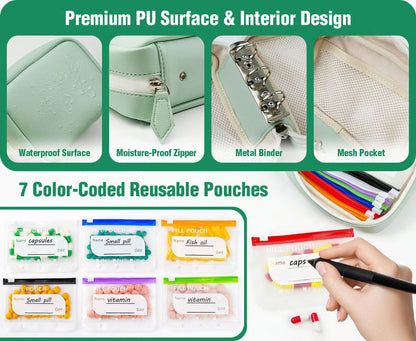 💊A8 Waterproof Pill Pouch – 7-14 Day Supply, Waterproof & Crush-Resistant, Travel Medicine Organizer 💧