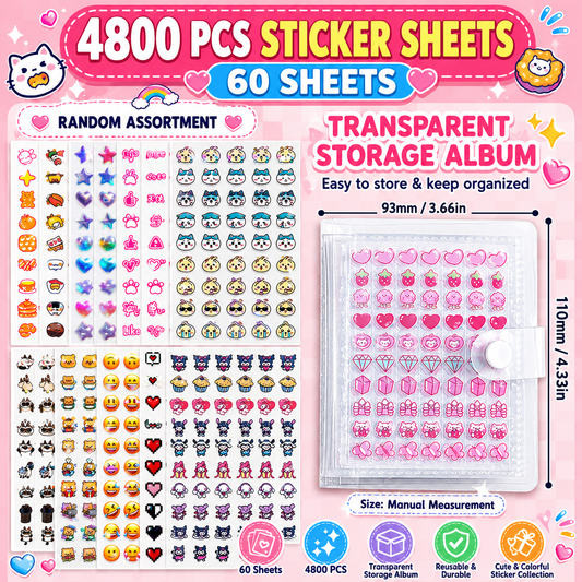 Kids Mini Cartoon Sticker Book – Cute Kawaii Stickers with Transparent Storage Album