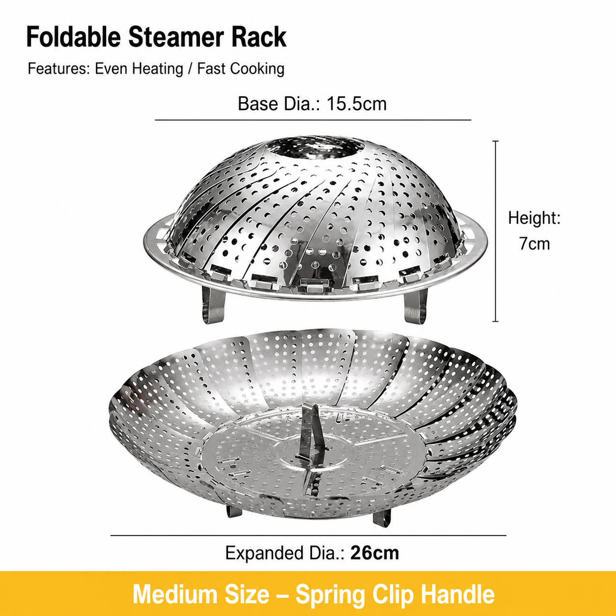 Expandable Stainless Steel Steamer – Steam, Drain, Serve, Store Collapsible Folding Basket for Small Kitchens