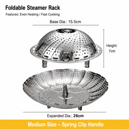 Expandable Stainless Steel Steamer – Steam, Drain, Serve, Store Collapsible Folding Basket for Small Kitchens