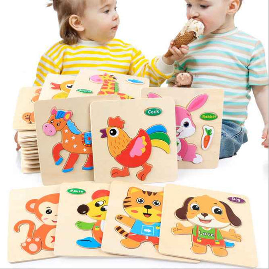 3 Pcs——Wooden Animal Puzzle Educational Toy for Kids