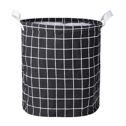 Collapsible Cotton Linen Laundry Basket, Round Storage Bin
