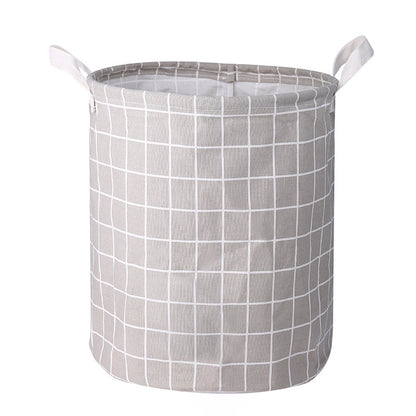 Collapsible Cotton Linen Laundry Basket, Round Storage Bin
