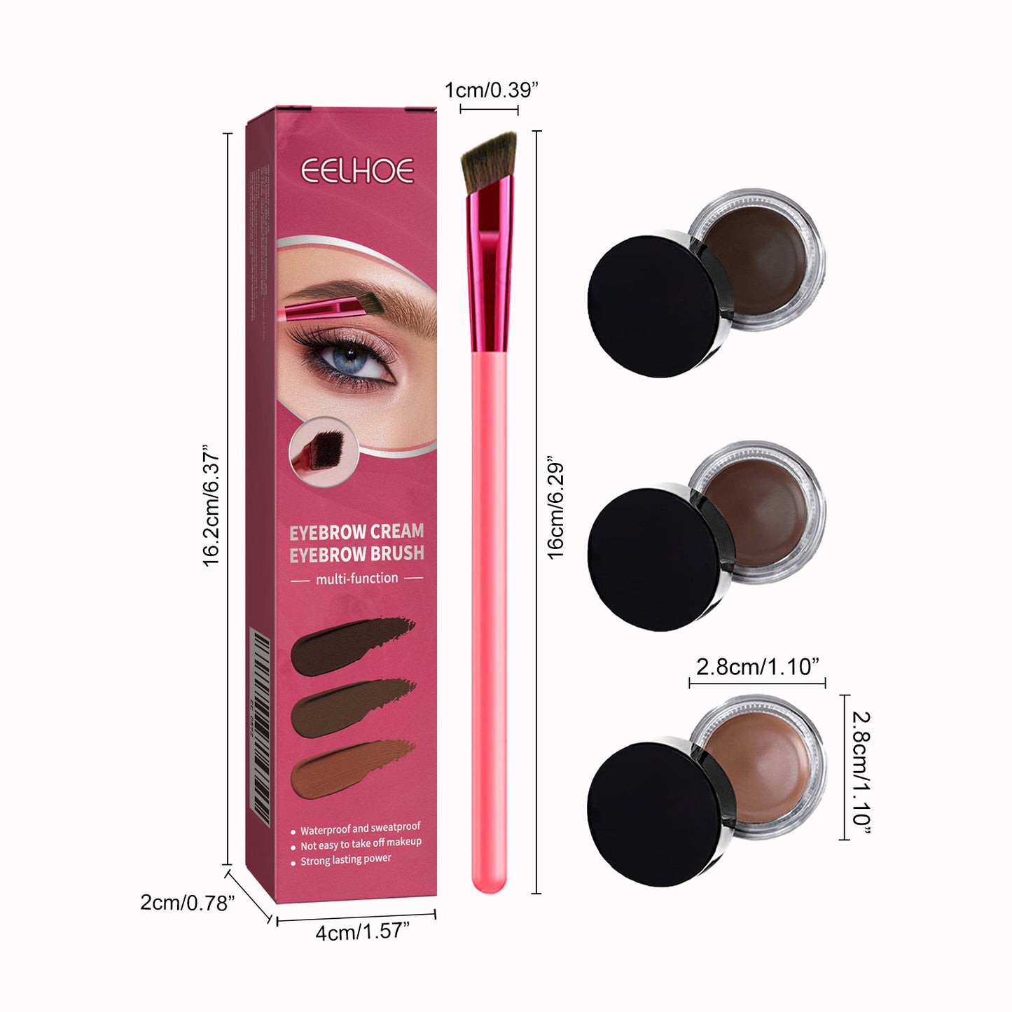 Functional eyebrow brush set, portable eyebrow brush and eyebrow cream
