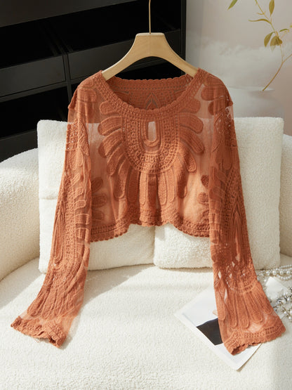 Women's Floral Embroidered Semi-Sheer Cover Up