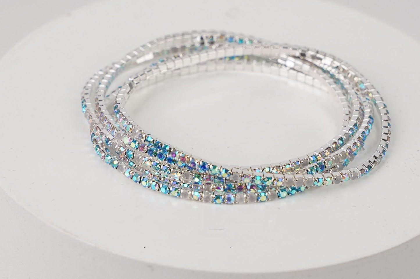 Rhinestone-encrusted elastic bracelet, colored rhinestone bracelet