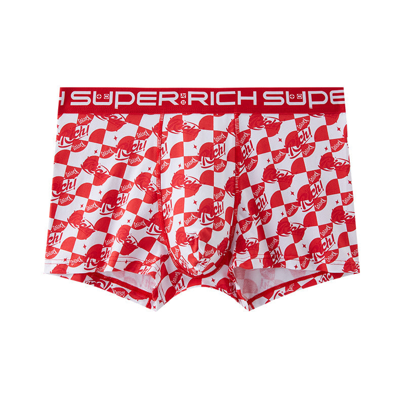 Bright Red Printed Skin-Friendly Antibacterial Men's Underwear