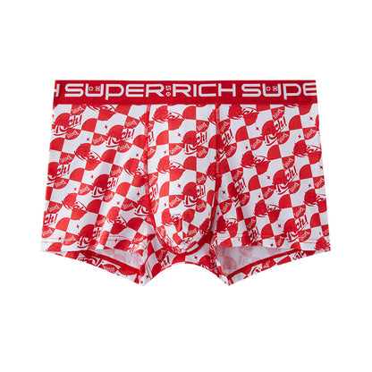Bright Red Printed Skin-Friendly Antibacterial Men's Underwear