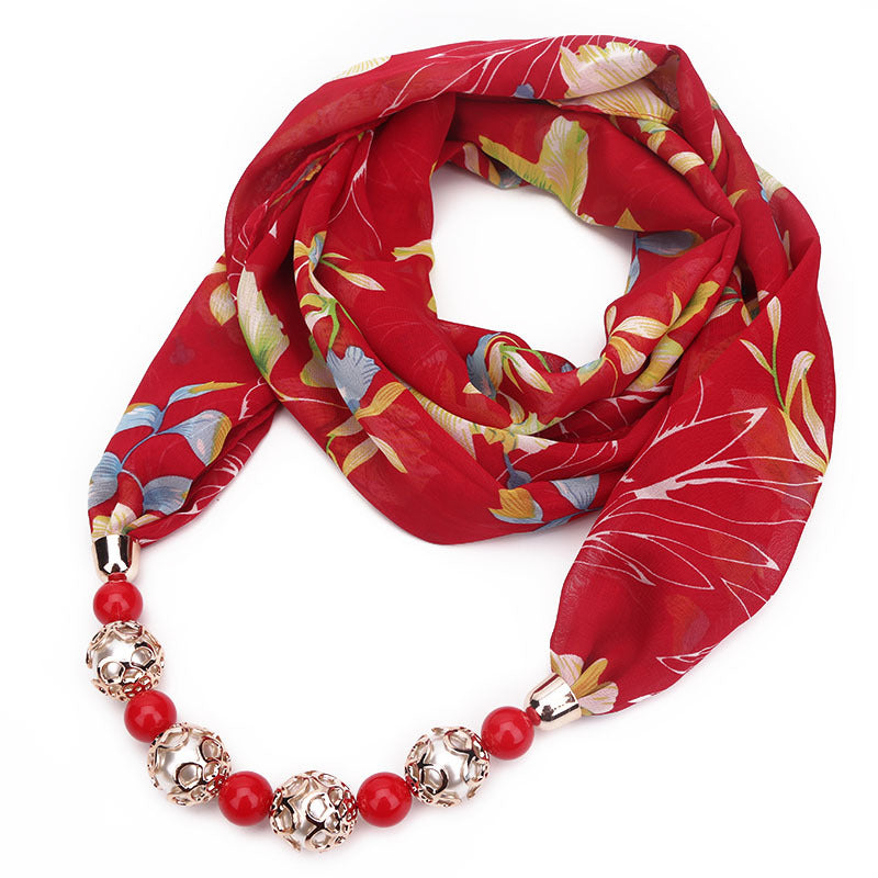 Multifunctional Chiffon Beads Pendant Scarf