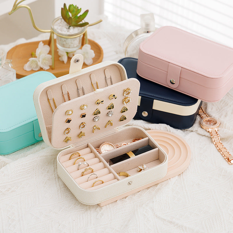 Portable Jewelry Organizer Case – Button Leather Zipper Pouch, Travel Jewelry Display Box, Scratch & Tangle-Free