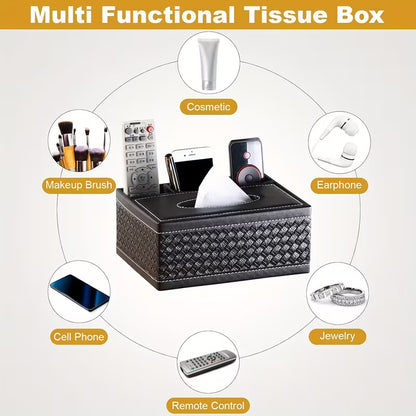 Multi-Functional Tissue & Remote Control Organizer Box with 4 Compartments