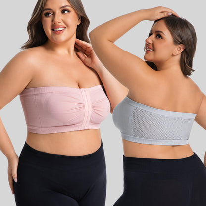Plus Size Strapless Front Buckle Breathable Bra