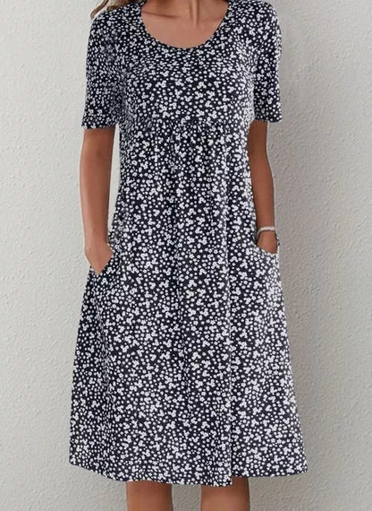 Casual Women Scoop Neck Floral Dress (8 Colors with Pockets)
