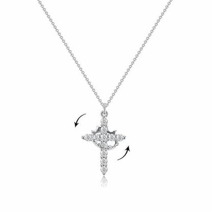 Paved Cross Rotated Crown Necklace