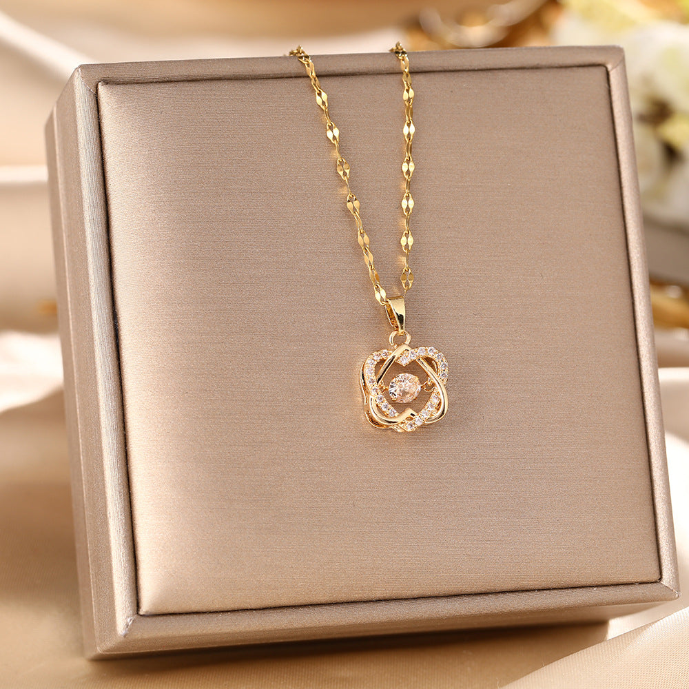 Micro-Paved Full Diamond Beating Heart Titanium Steel Necklace