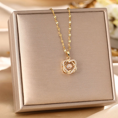 Micro-Paved Full Diamond Beating Heart Titanium Steel Necklace