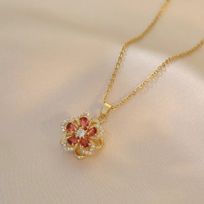 Rotatable Floral Pendant Necklace for Women