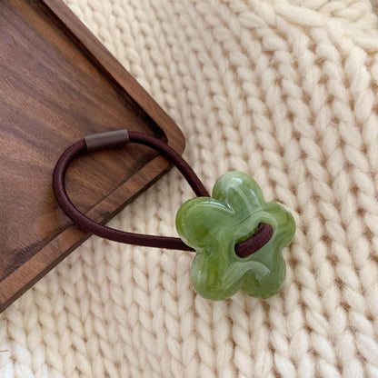 Acryl Flowers Decor Hair Tie，Women's Casual Everyday Rubber Band