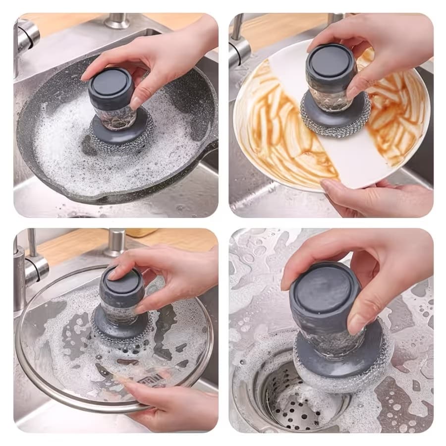 🔥 2-in-1 Dish Brush｜Built-in Soap Dispenser & Powerful Cleaning