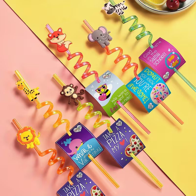 Cartoon animal series spiral straws