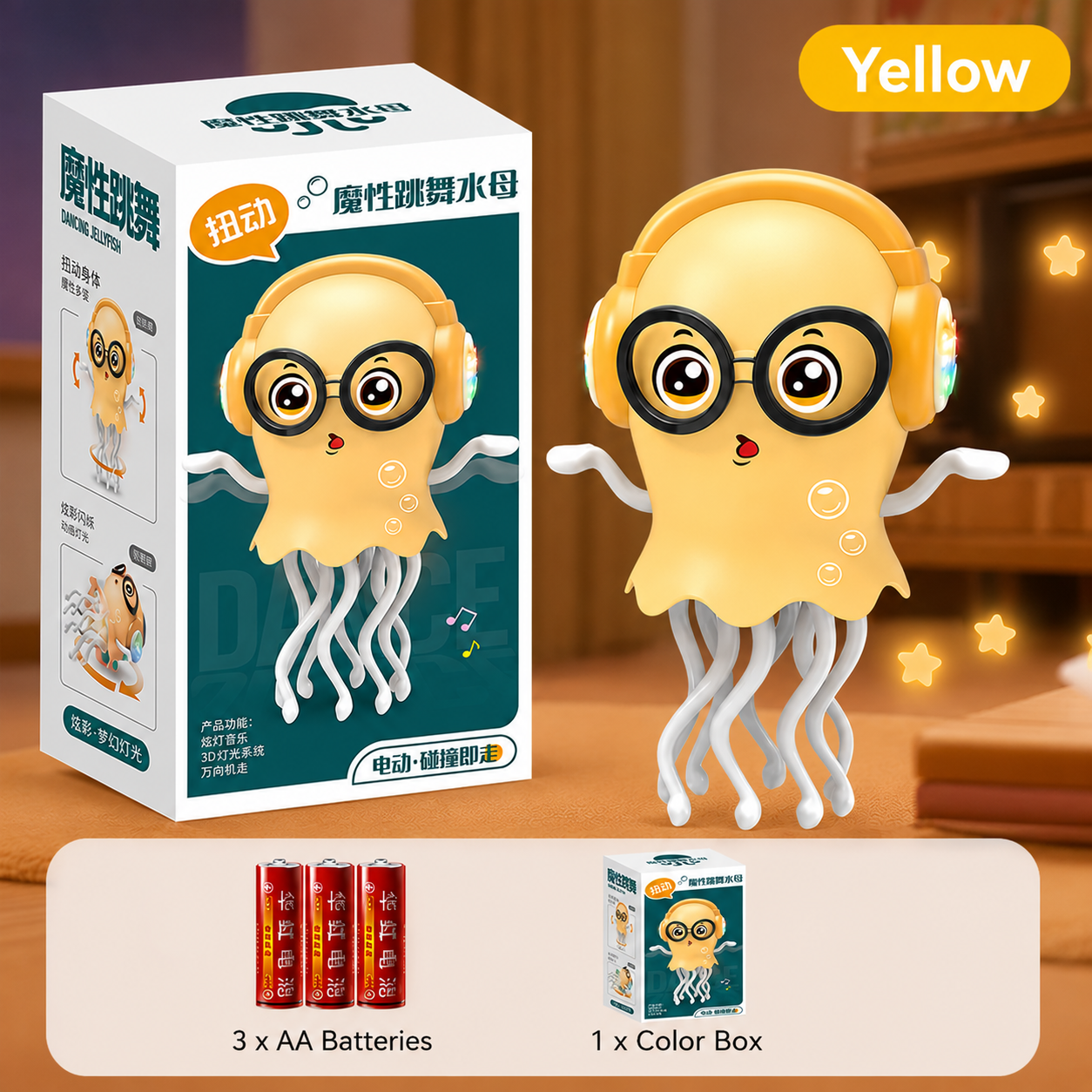 Dancing Jellyfish Toy with Music & LED Light，Automatic Obstacle Avoidance Sensory Stress Relief Toy for Kids