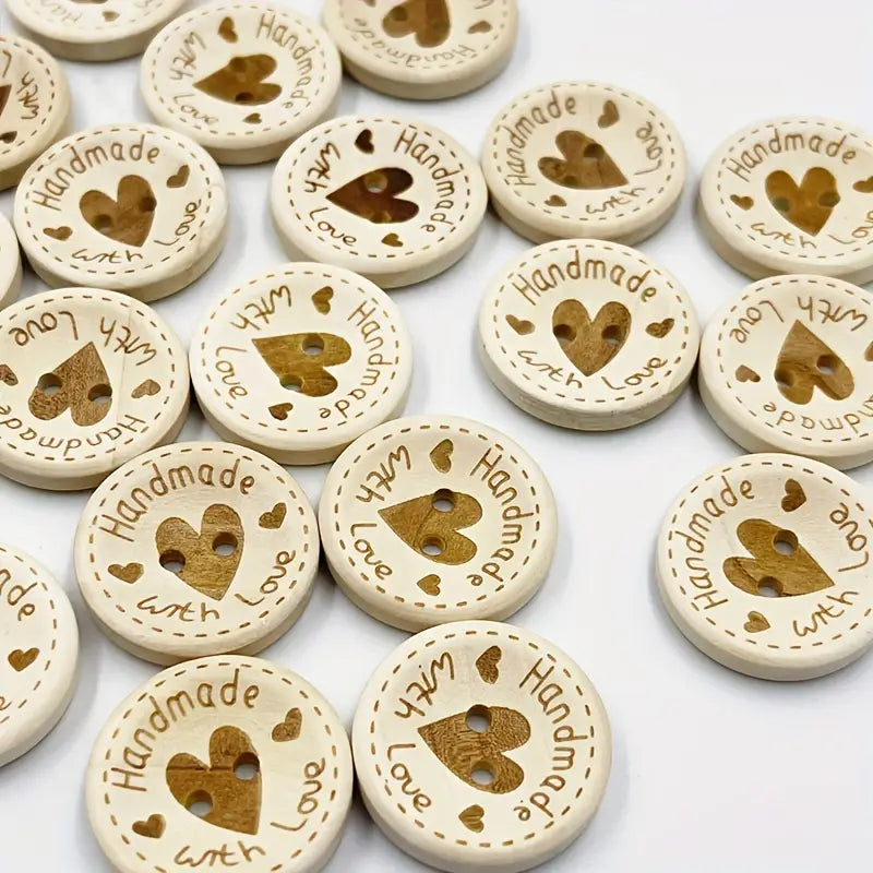 【with love】wooden buttons，50Pcs