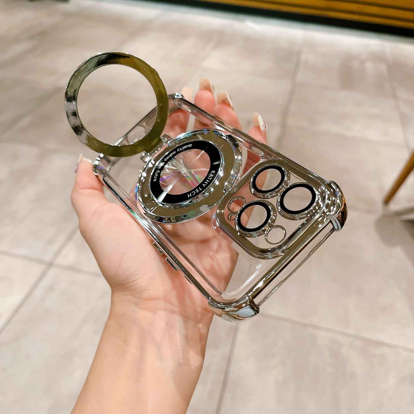 Magnetic Phone Case with Kickstand for iPhone – Electroplated Hard Back & 4-Corner Airbag Protection