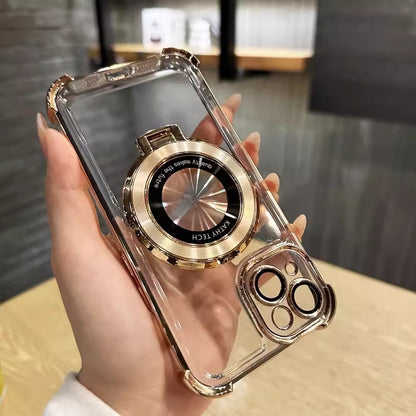 Magnetic Phone Case with Kickstand for iPhone – Electroplated Hard Back & 4-Corner Airbag Protection