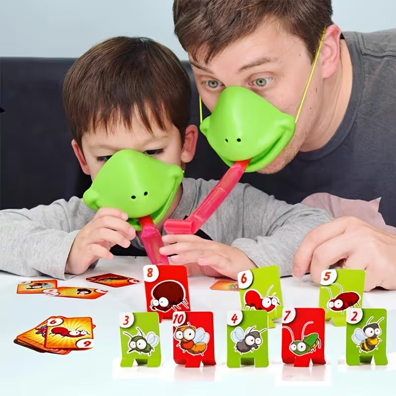 Frog Mouth Tongue Shooting Mask Toy, Interactive Card Game for Desktop Fun