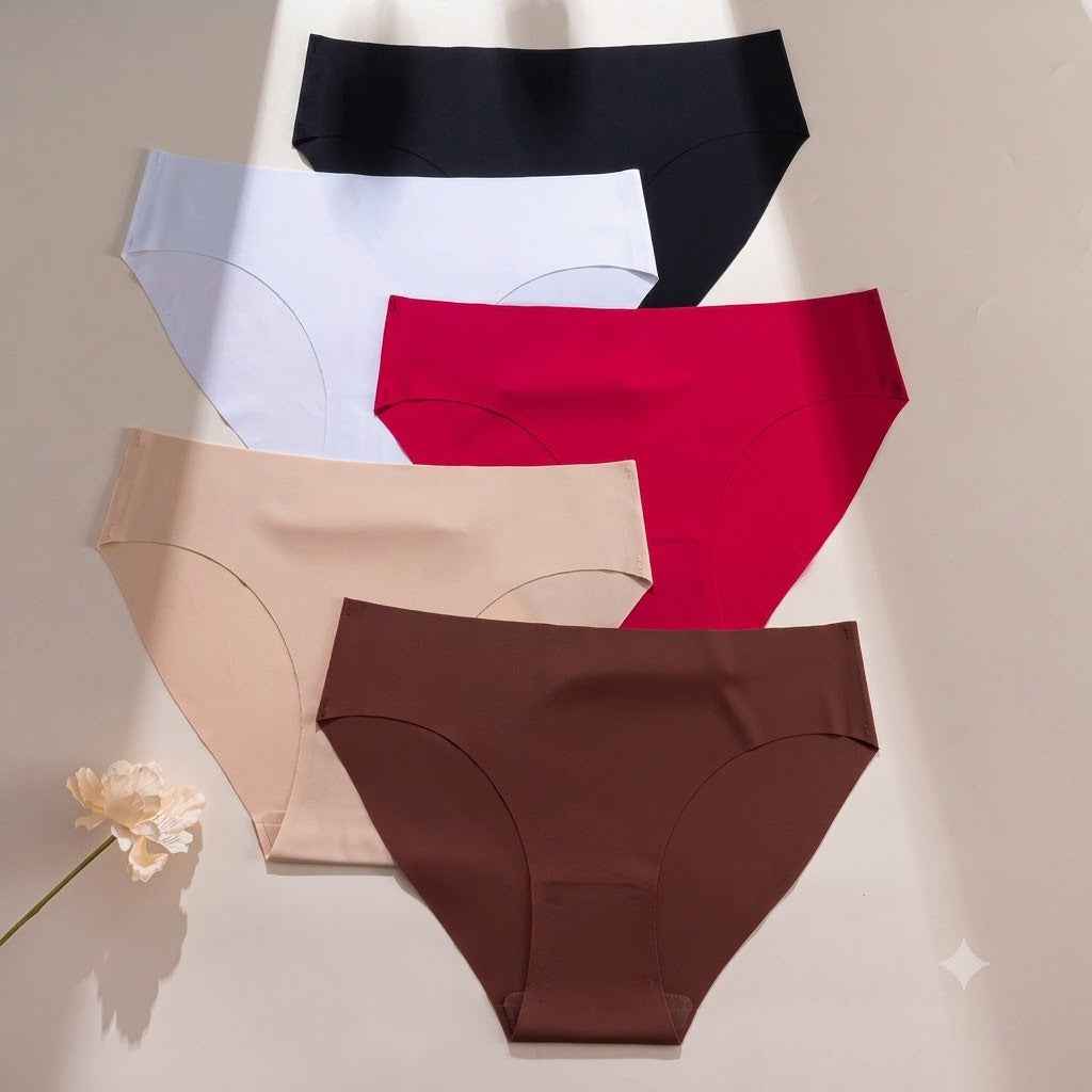 5PCS Seamless Ice Silk Panties｜Cotton Gusset, Breathable & No Visible Lines