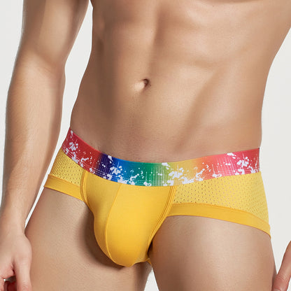 Men's Sexy Low Waist Color Edge Breathable Mesh Briefs
