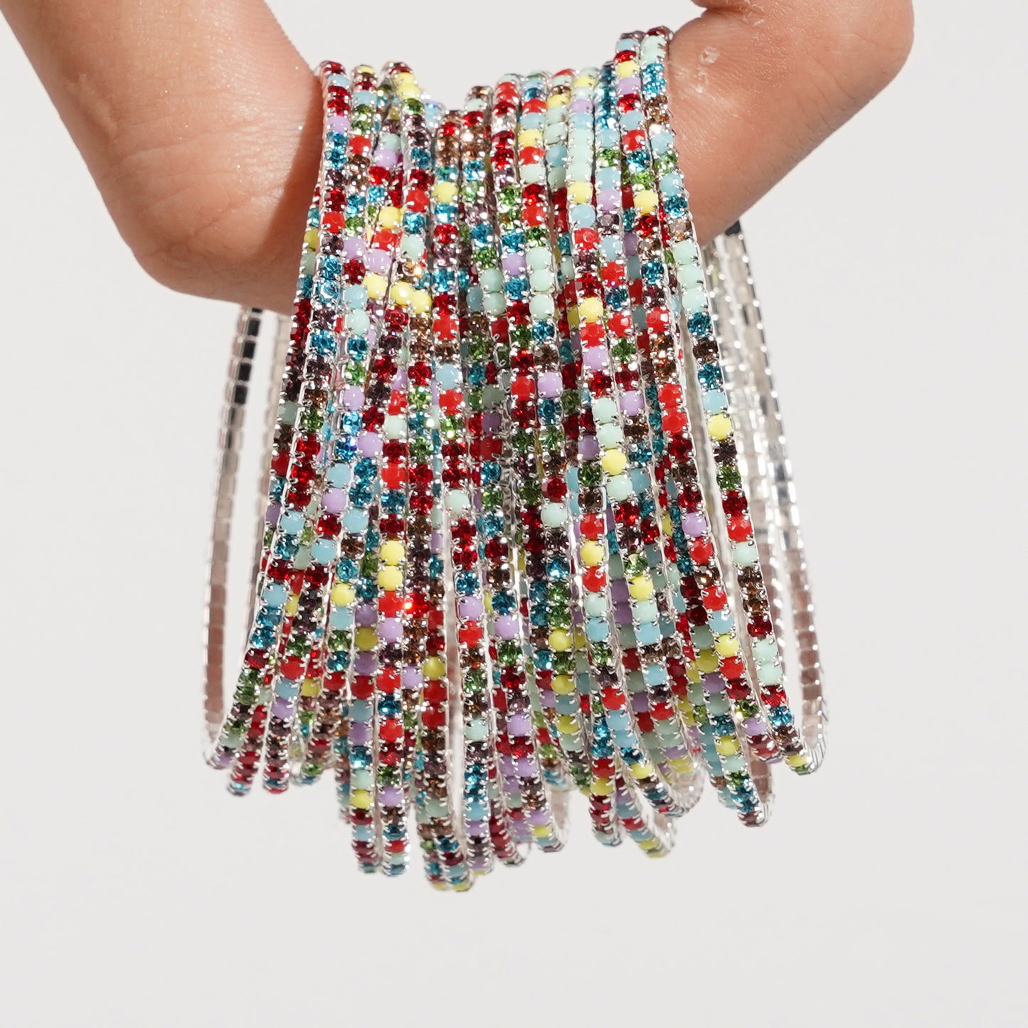 Rhinestone-encrusted elastic bracelet, colored rhinestone bracelet