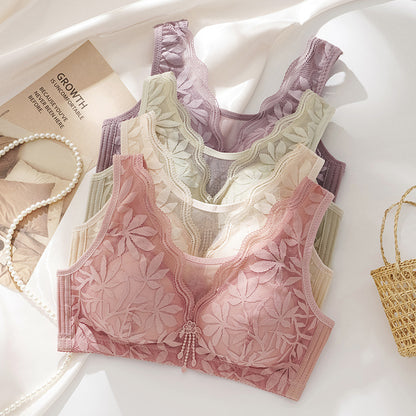 Elegant Floral Lace Bra - Wireless, Push-Up