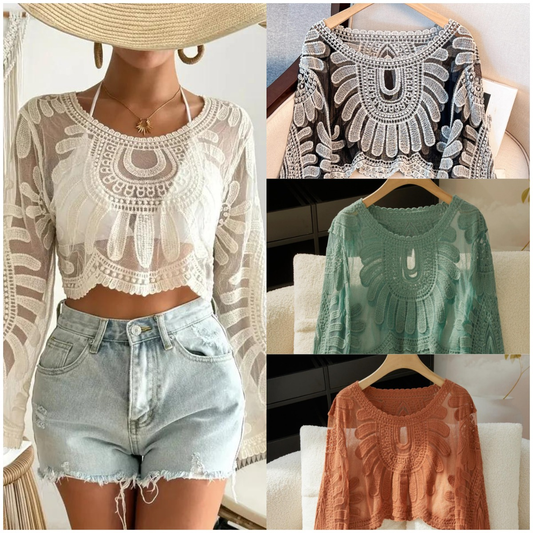 Women's Floral Embroidered Semi-Sheer Cover Up