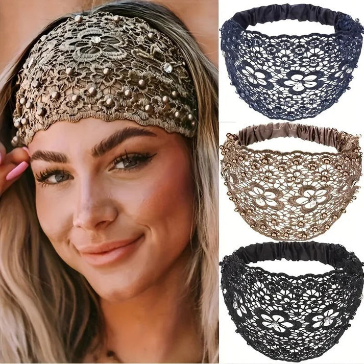 Plum Blossom Hollow Beaded Wide Headband – Elegant & Vintage, Flattering Wide Design for All Face Shapes
