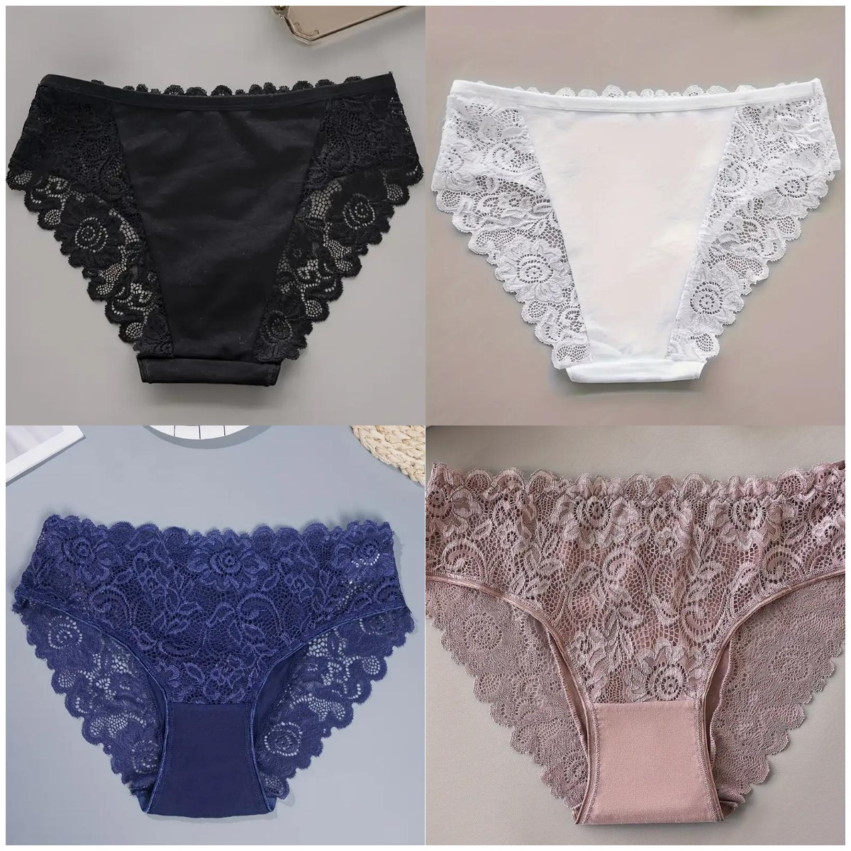 4pcs Women'S Floral Lace Underwear