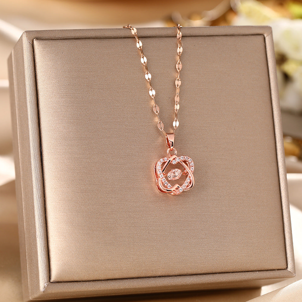 Micro-Paved Full Diamond Beating Heart Titanium Steel Necklace