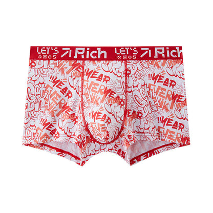 Bright Red Printed Skin-Friendly Antibacterial Men's Underwear