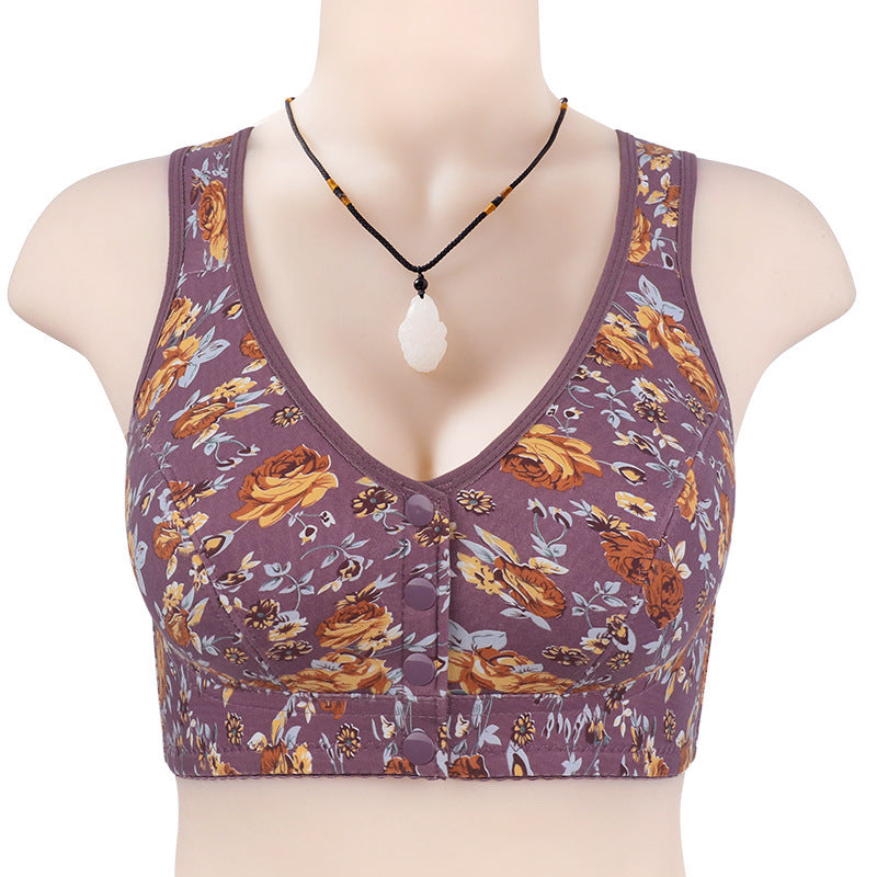 Front-Closure Printed Plus Size Wireless Bra for Women