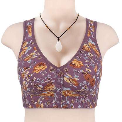 Front-Closure Printed Plus Size Wireless Bra for Women