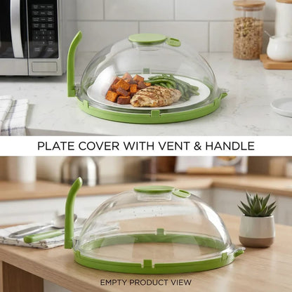 Microwave Splatter Cover with Steamer – Clear, Built-in Steaming Tray