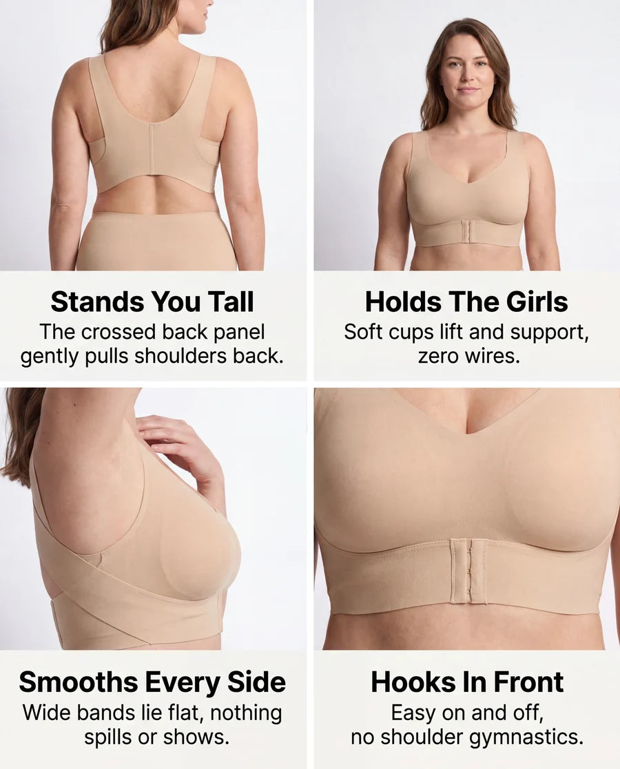 Front Closure Cross-Back Wireless Posture Bra