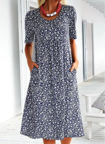 Casual Women Scoop Neck Floral Dress (8 Colors with Pockets)