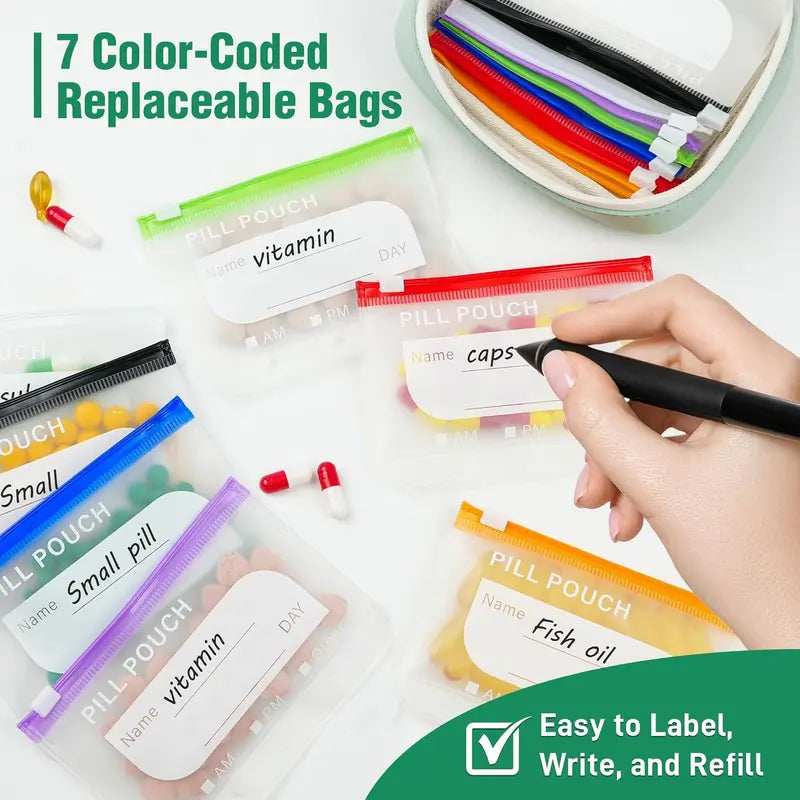 💊A8 Waterproof Pill Pouch – 7-14 Day Supply, Waterproof & Crush-Resistant, Travel Medicine Organizer 💧