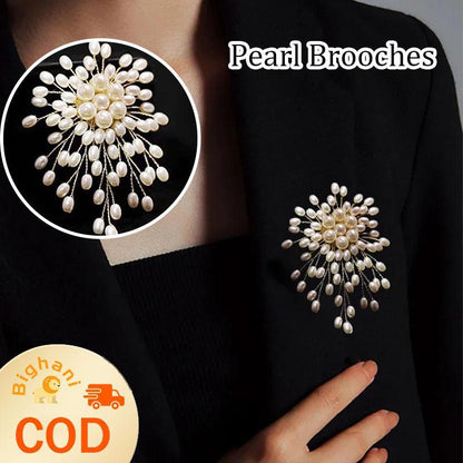 Handcrafted Firework-Style Pearl Brooch