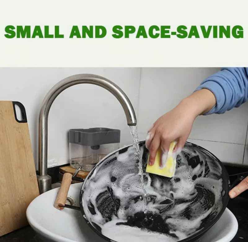 Kitchen Soap Dispenser Brush – Built-in Sponge & Scrubber, Press to Dispense Liquid