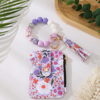 🌸Floral Card Holder & Bracelet Set – Holds ID & Cash, Attach to Bag